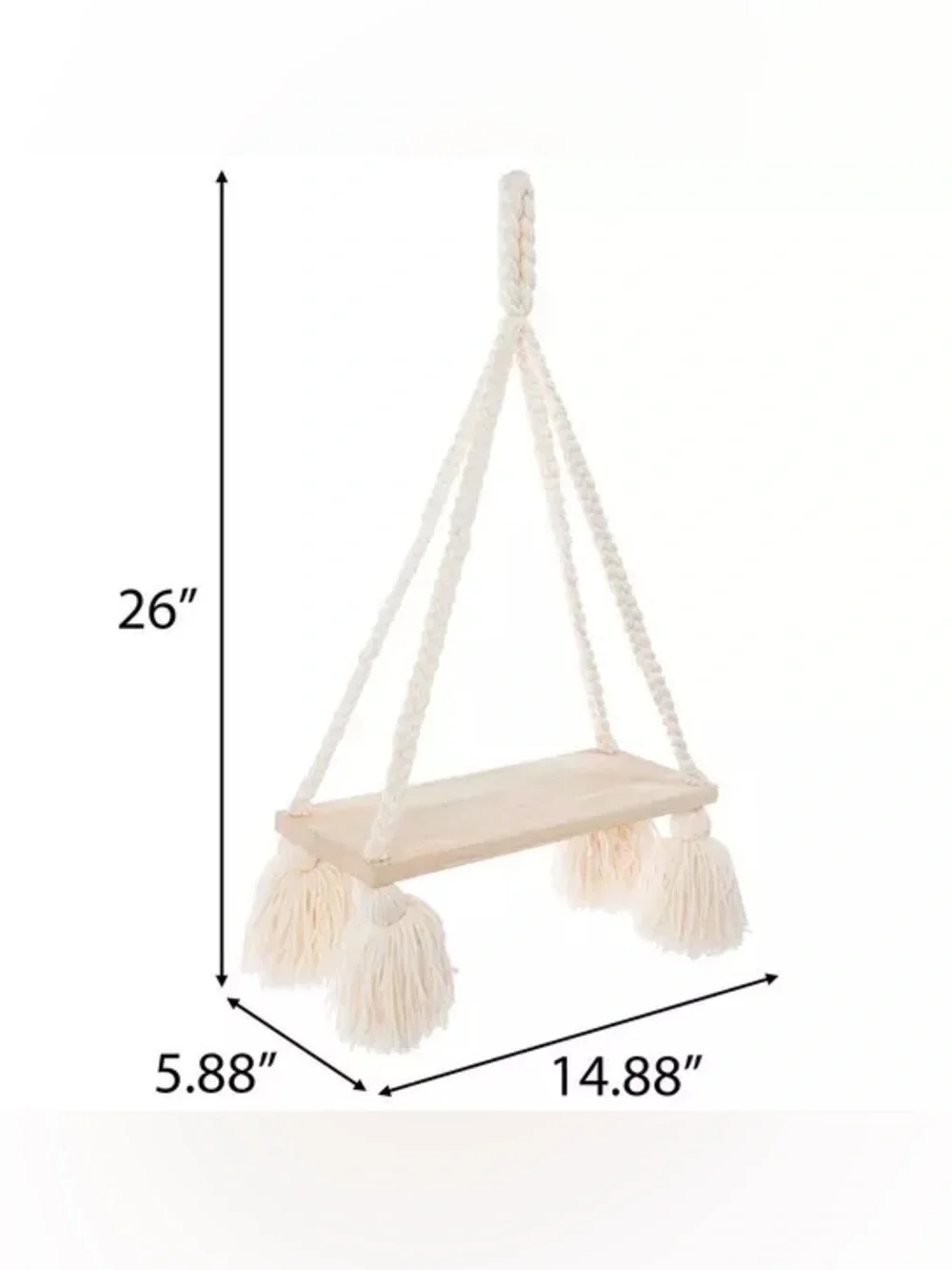 Hanging Wood Shelf With Braids & Tassels